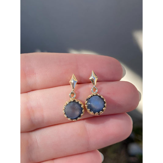 Vintage Solid 14k Yellow Gold Abalone Dangle Stud Earrings