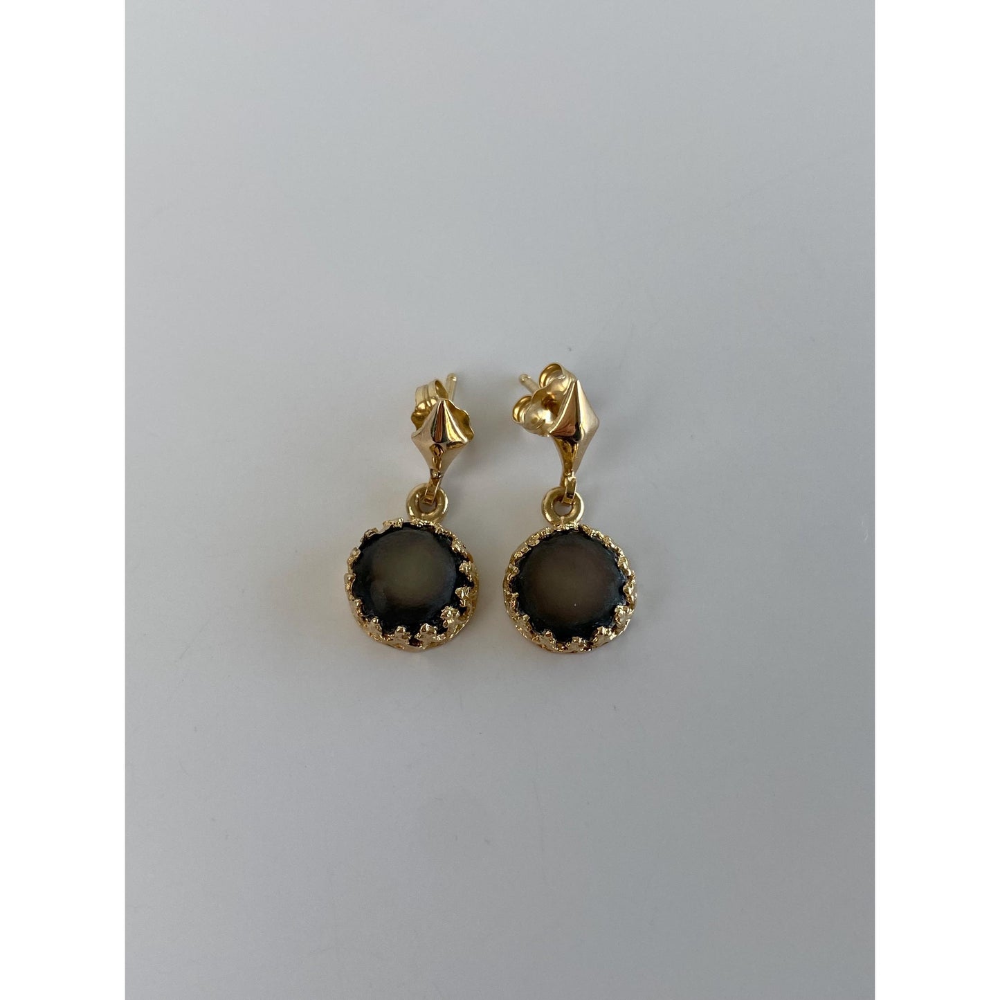 Vintage Solid 14k Yellow Gold Abalone Dangle Stud Earrings