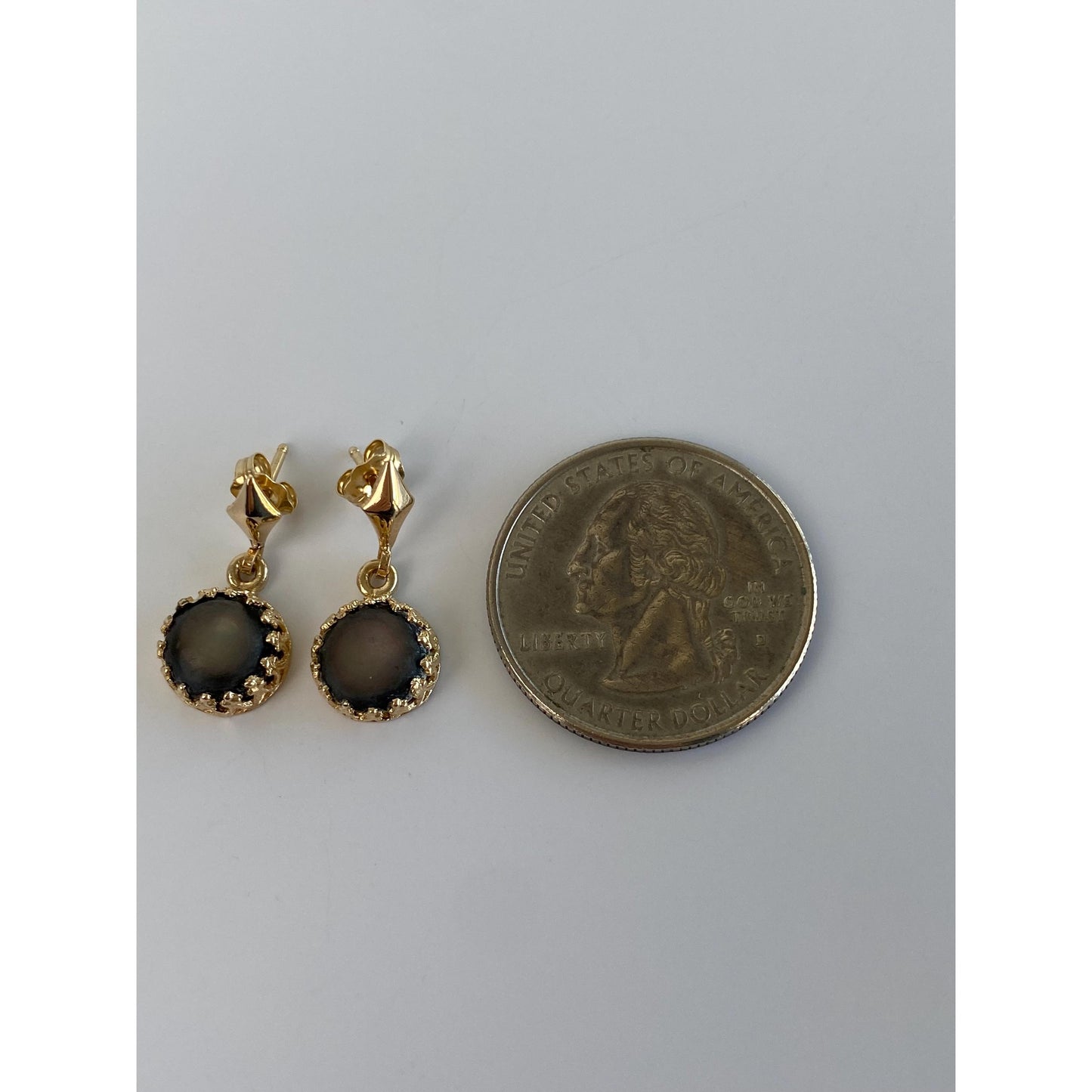 Vintage Solid 14k Yellow Gold Abalone Dangle Stud Earrings