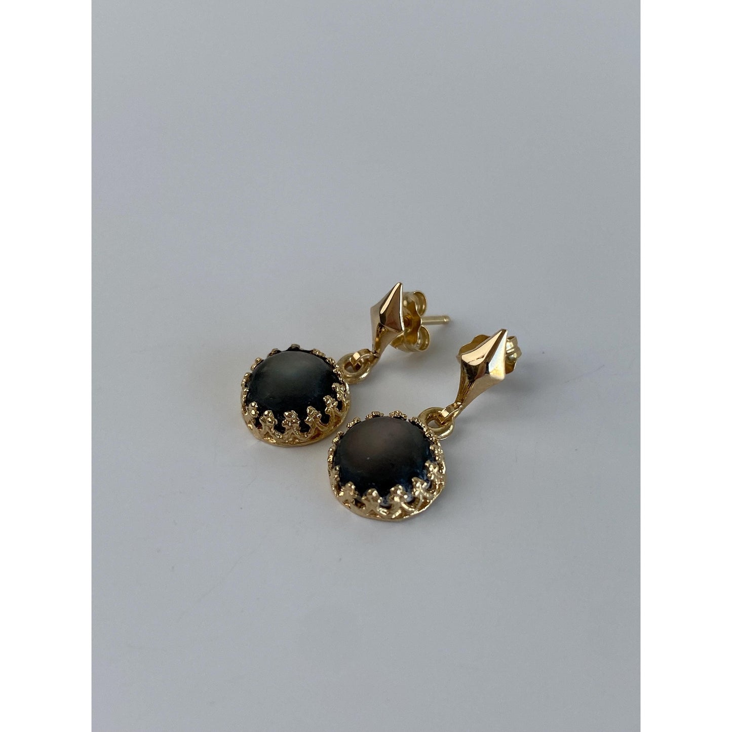 Vintage Solid 14k Yellow Gold Abalone Dangle Stud Earrings