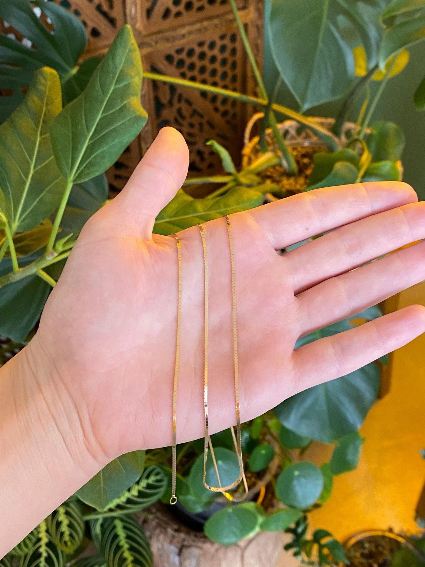 Vintage Solid 14k Yellow Gold Flat Box Chain Necklace - 30 inches