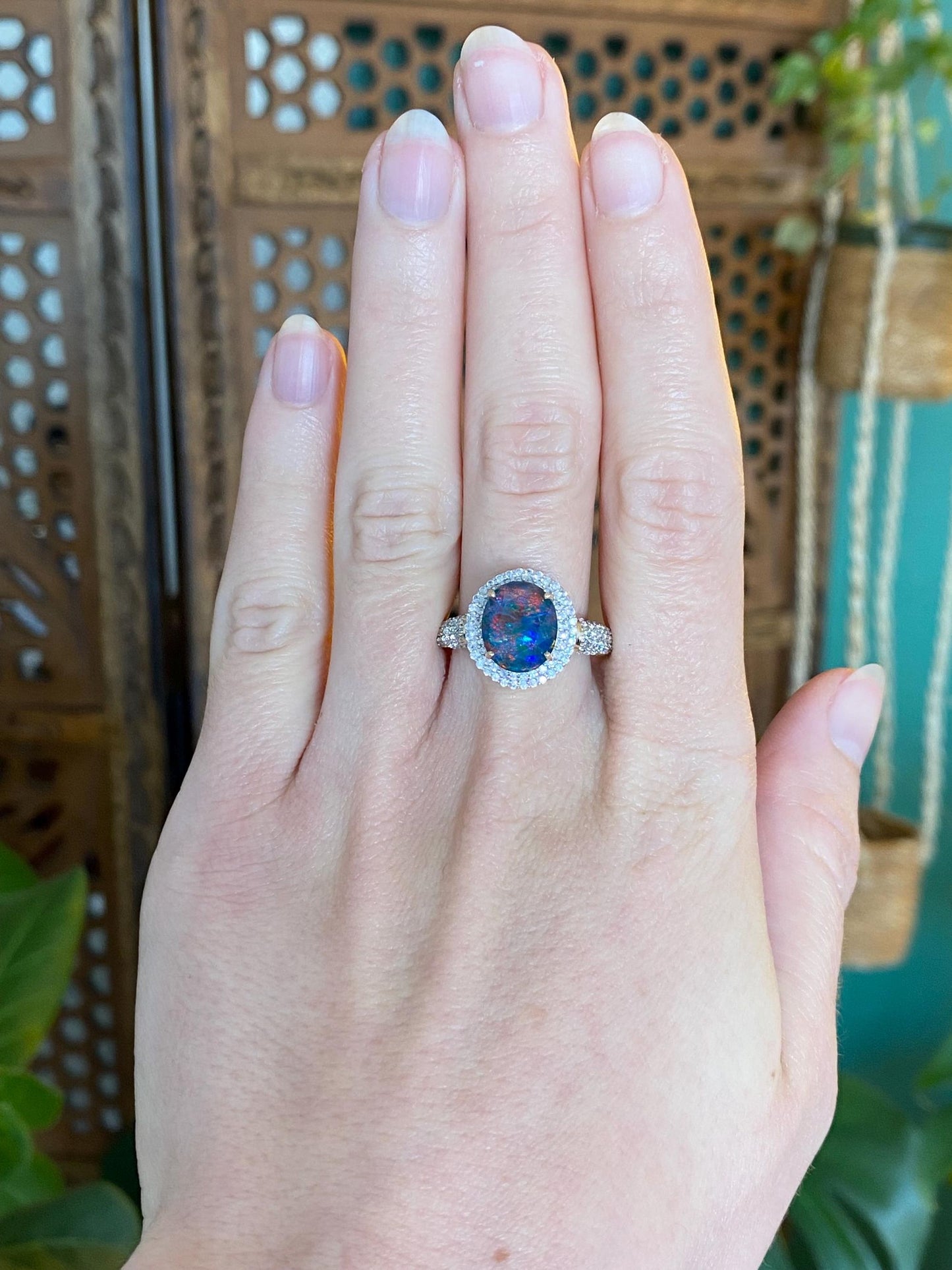 Vintage Solid 10k Yellow Gold Clear Topaz Opal Triplet Ring - Size 9.75