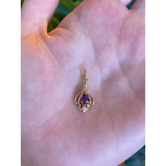 Vintage Solid 14k Yellow Gold Amethyst Clear Spinel Stick Pin Conversion Charm