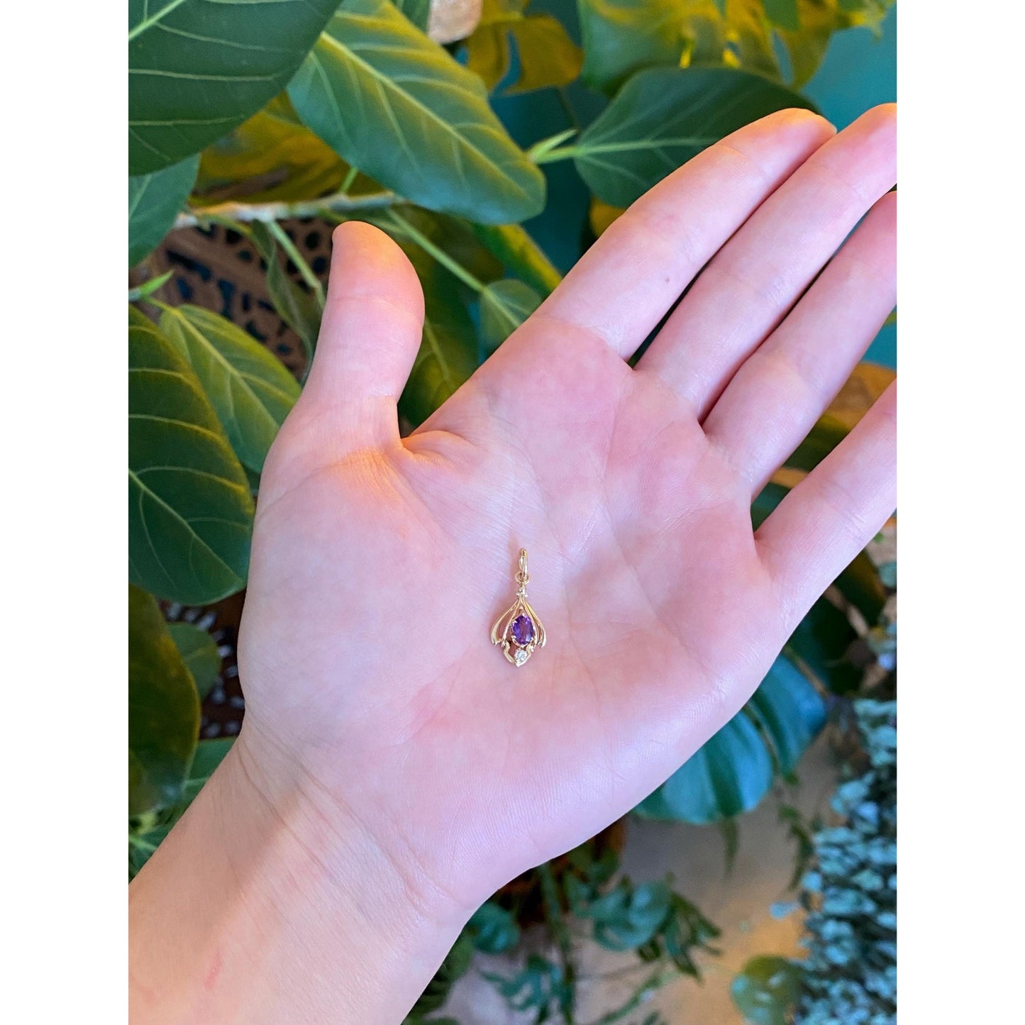 Vintage Solid 14k Yellow Gold Amethyst Clear Spinel Stick Pin Conversion Charm