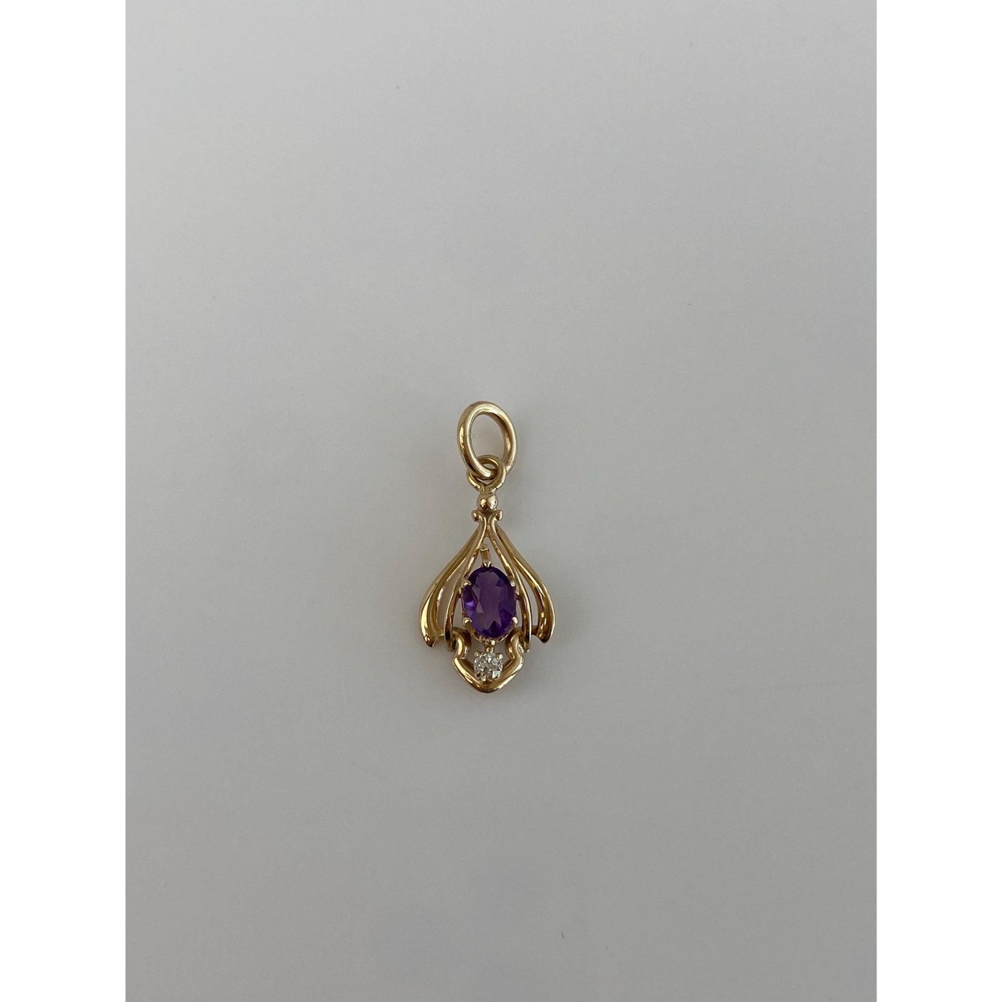 Vintage Solid 14k Yellow Gold Amethyst Clear Spinel Stick Pin Conversion Charm