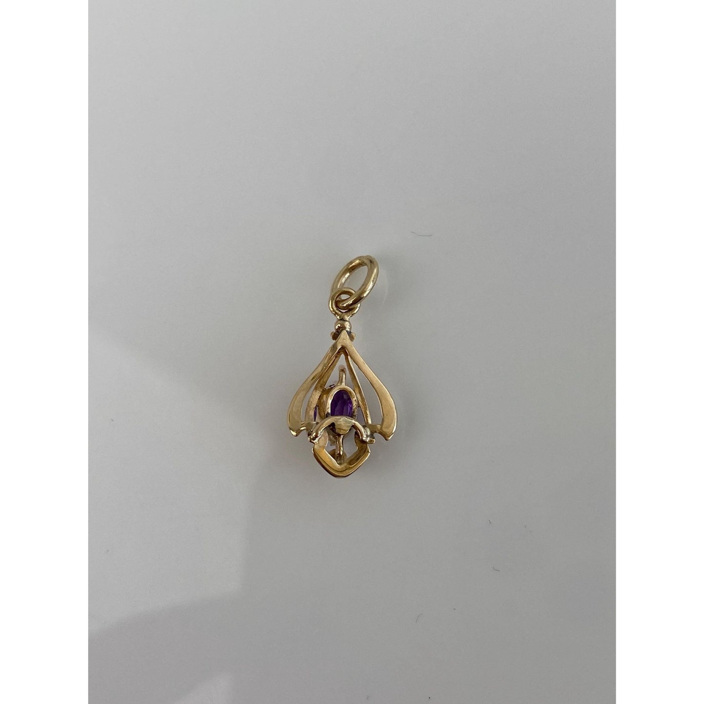Vintage Solid 14k Yellow Gold Amethyst Clear Spinel Stick Pin Conversion Charm