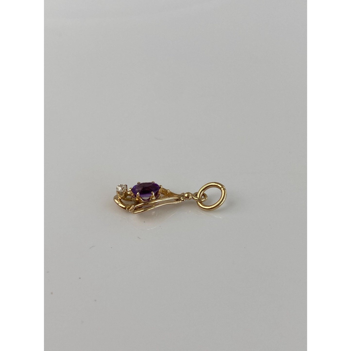 Vintage Solid 14k Yellow Gold Amethyst Clear Spinel Stick Pin Conversion Charm