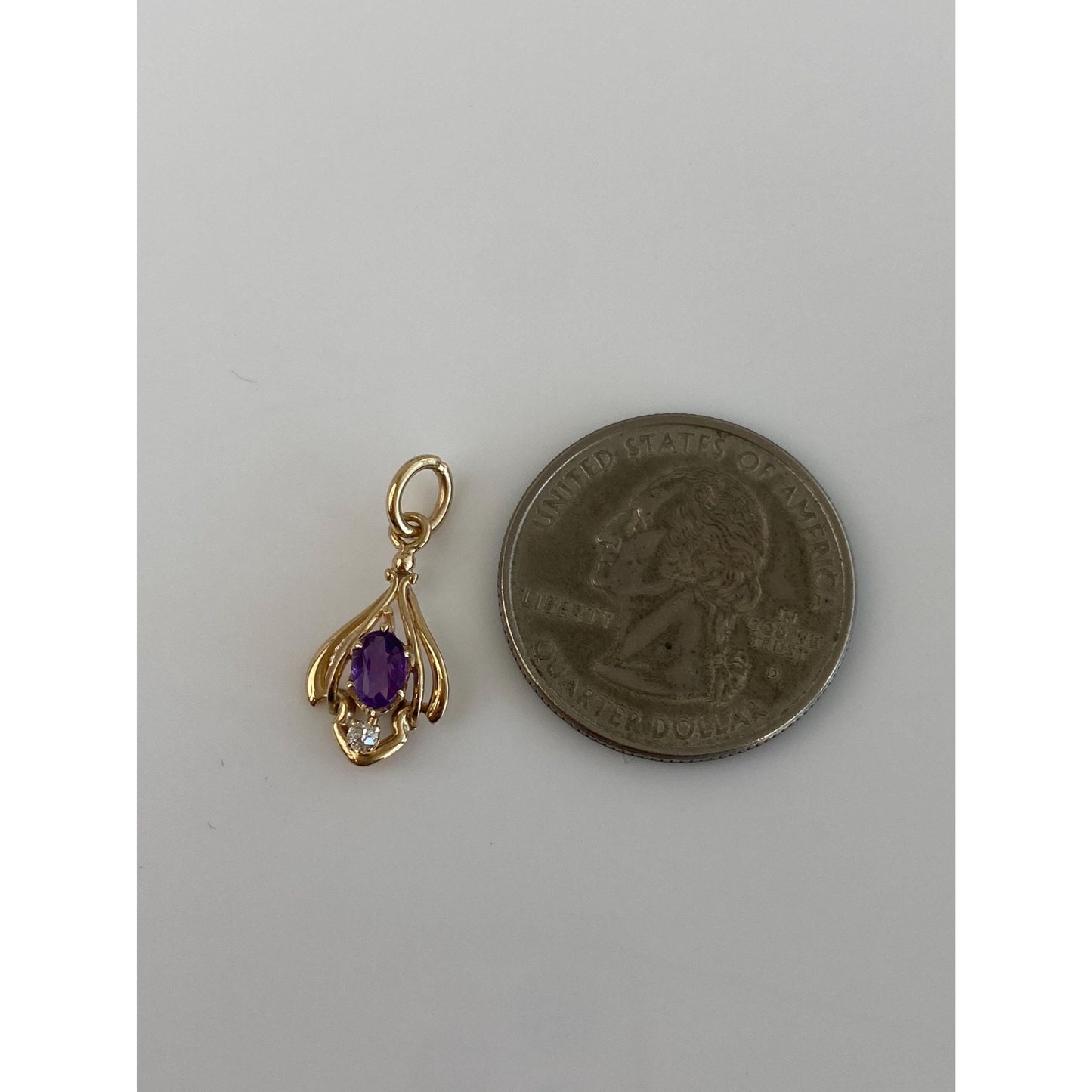 Vintage Solid 14k Yellow Gold Amethyst Clear Spinel Stick Pin Conversion Charm