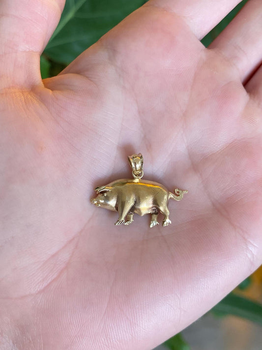 Vintage Solid 14k Yellow Gold Pig Charm