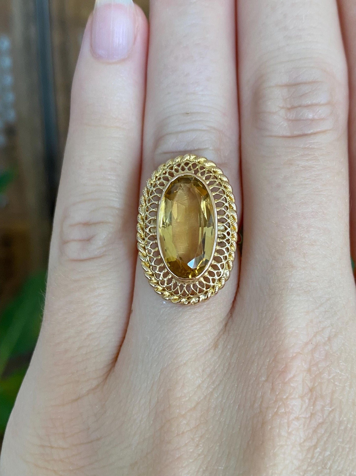 Vintage Solid 18k Yellow Gold Citrine Ring - Size 5.25