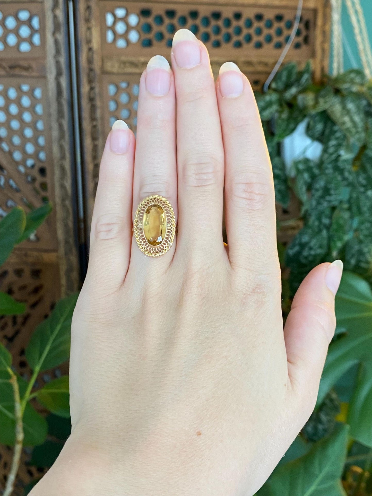 Vintage Solid 18k Yellow Gold Citrine Ring - Size 5.25