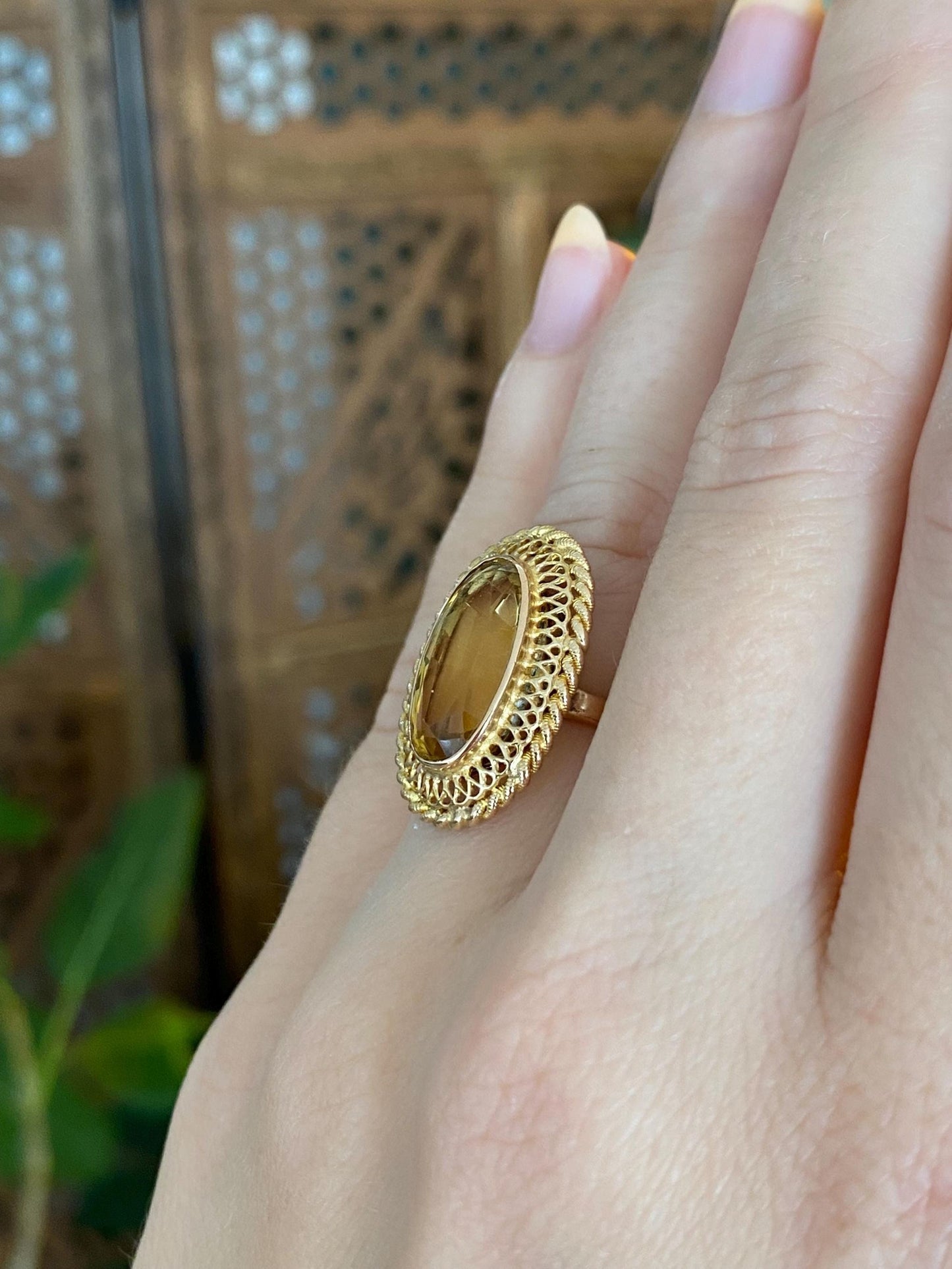 Vintage Solid 18k Yellow Gold Citrine Ring - Size 5.25