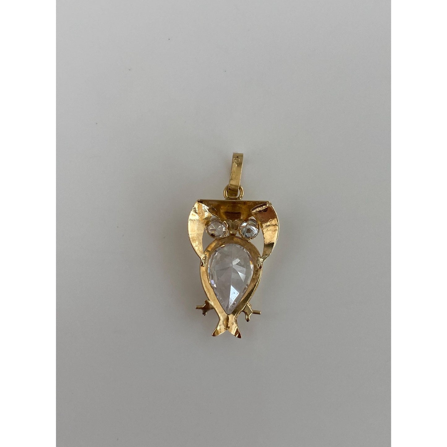 Vintage Solid 18k Yellow Gold Clear Cubic Zirconia Owl Charm