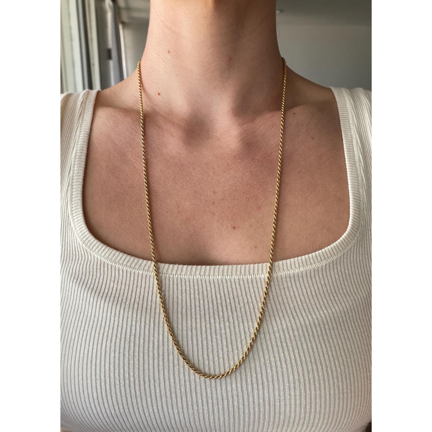 Solid 18k Yellow Gold Rope Chain Necklace - 27.75 inches