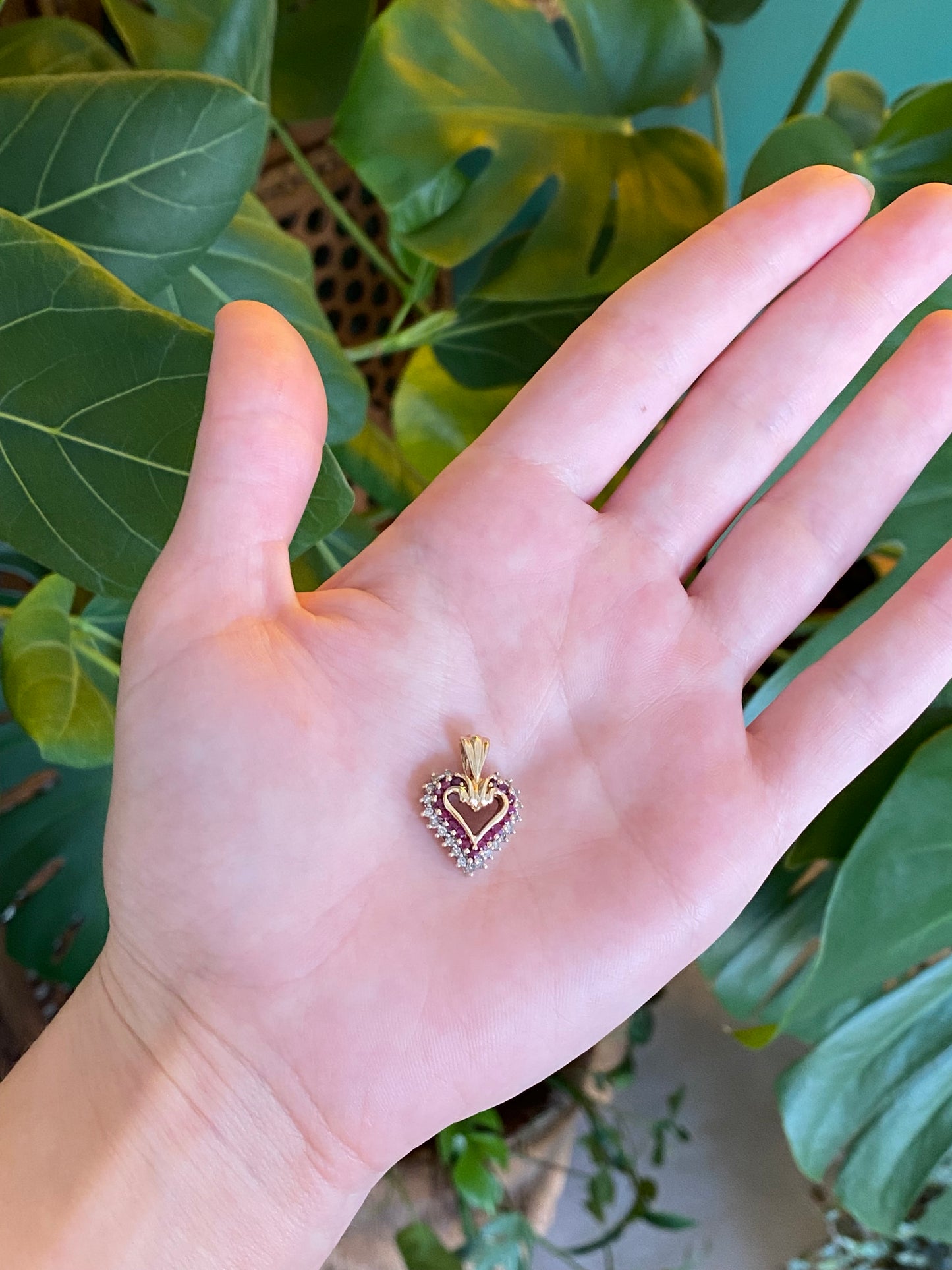 Vintage Solid 10k Diamond Ruby Heart Charm