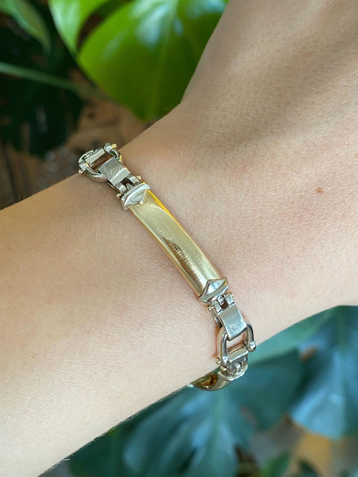 Vintage Solid 14k White & Yellow Gold Equestrian Bit Link Bracelet - 7 inches