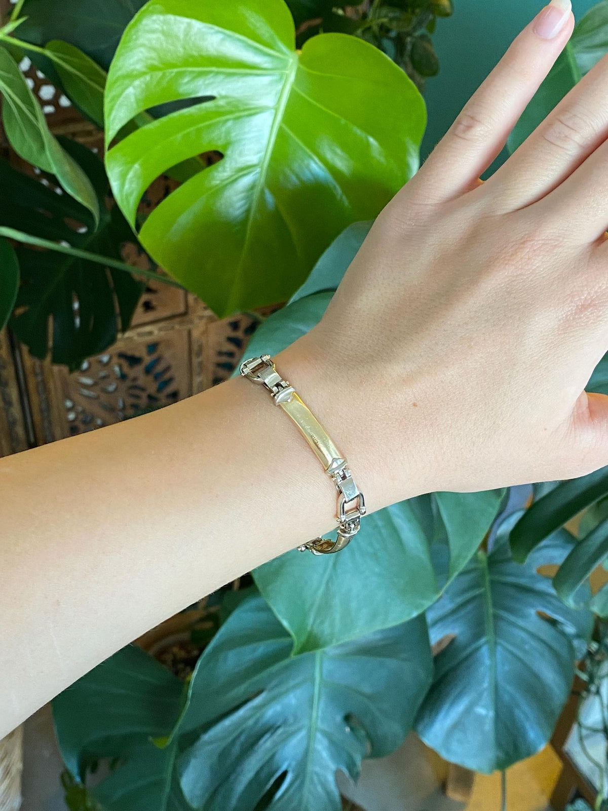 Vintage Solid 14k White & Yellow Gold Equestrian Bit Link Bracelet - 7 inches