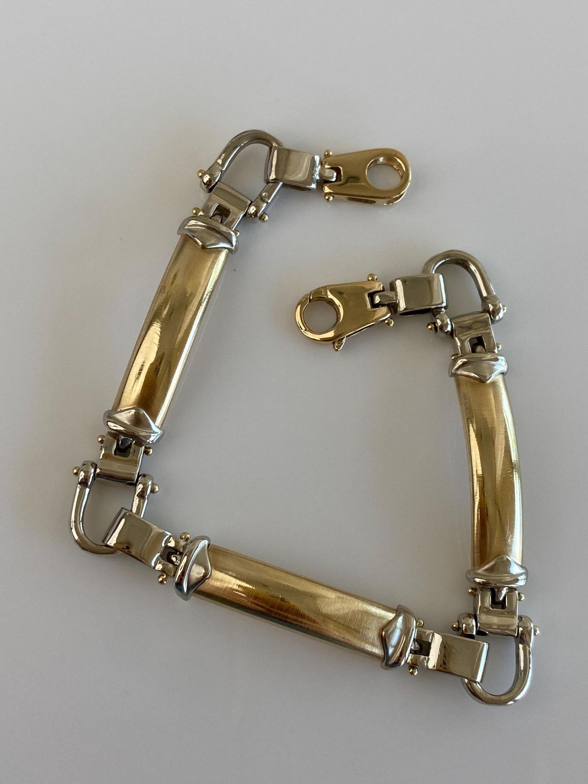 Vintage Solid 14k White & Yellow Gold Equestrian Bit Link Bracelet - 7 inches
