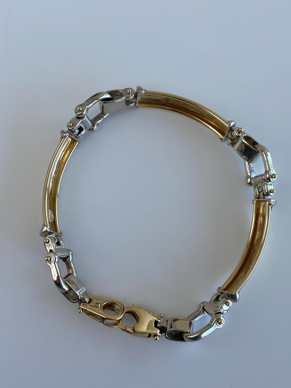 Vintage Solid 14k White & Yellow Gold Equestrian Bit Link Bracelet - 7 inches