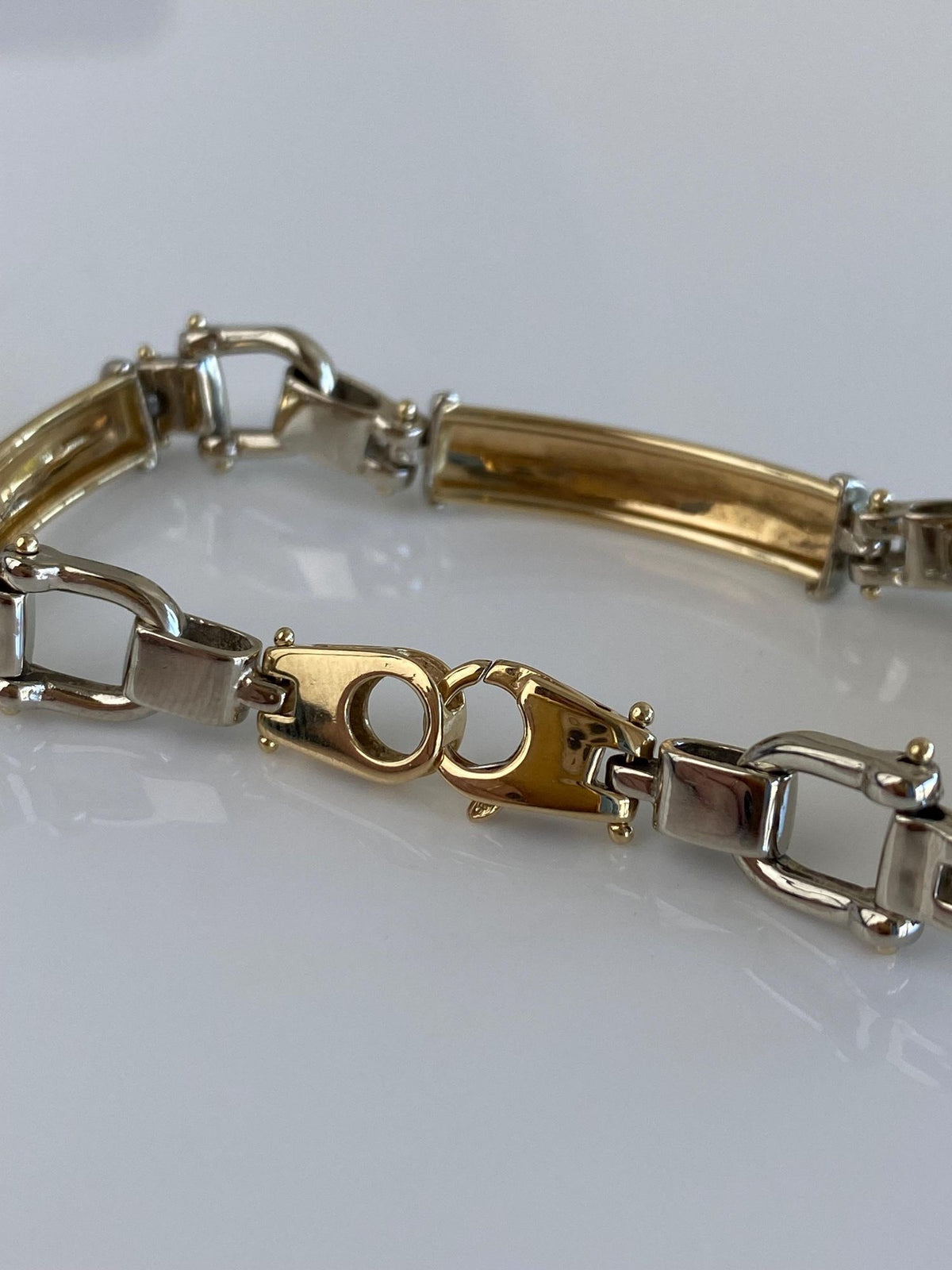 Vintage Solid 14k White & Yellow Gold Equestrian Bit Link Bracelet - 7 inches
