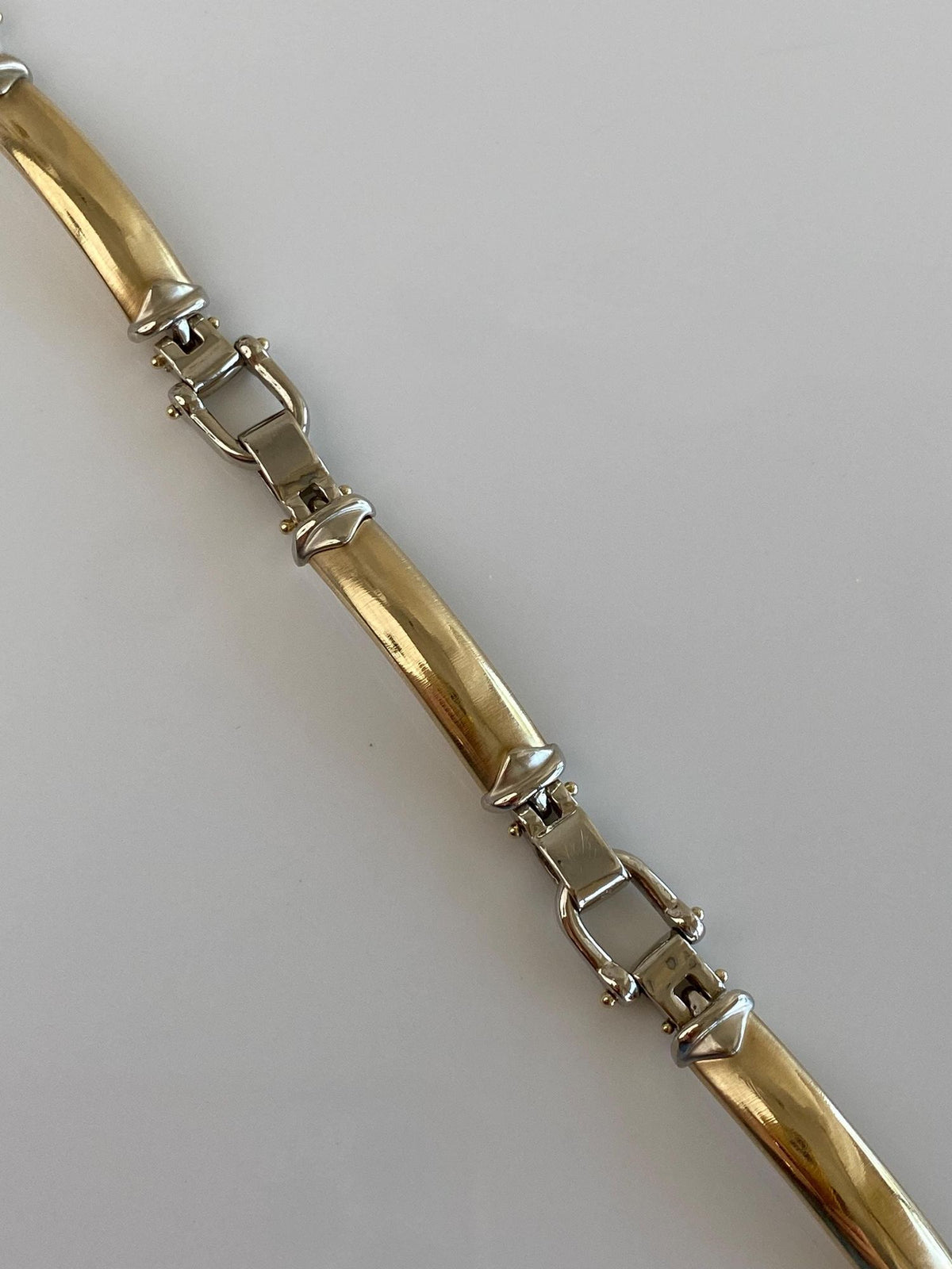 Vintage Solid 14k White & Yellow Gold Equestrian Bit Link Bracelet - 7 inches