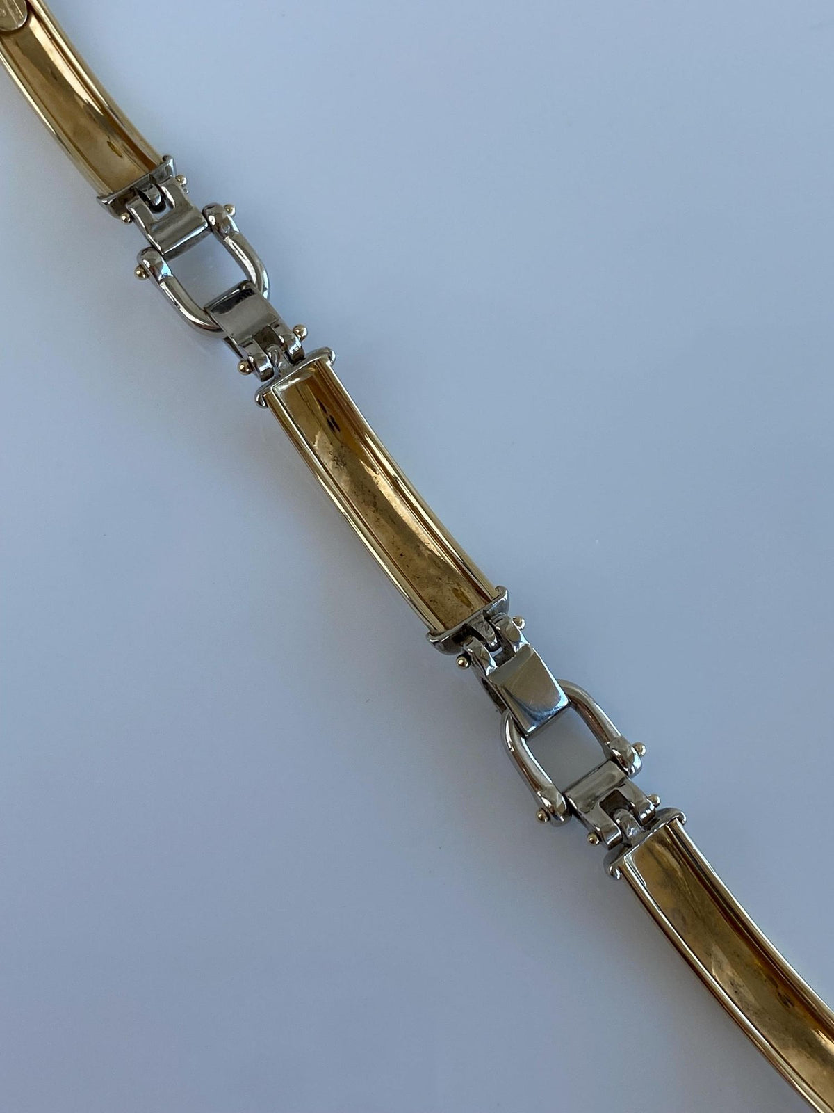 Vintage Solid 14k White & Yellow Gold Equestrian Bit Link Bracelet - 7 inches