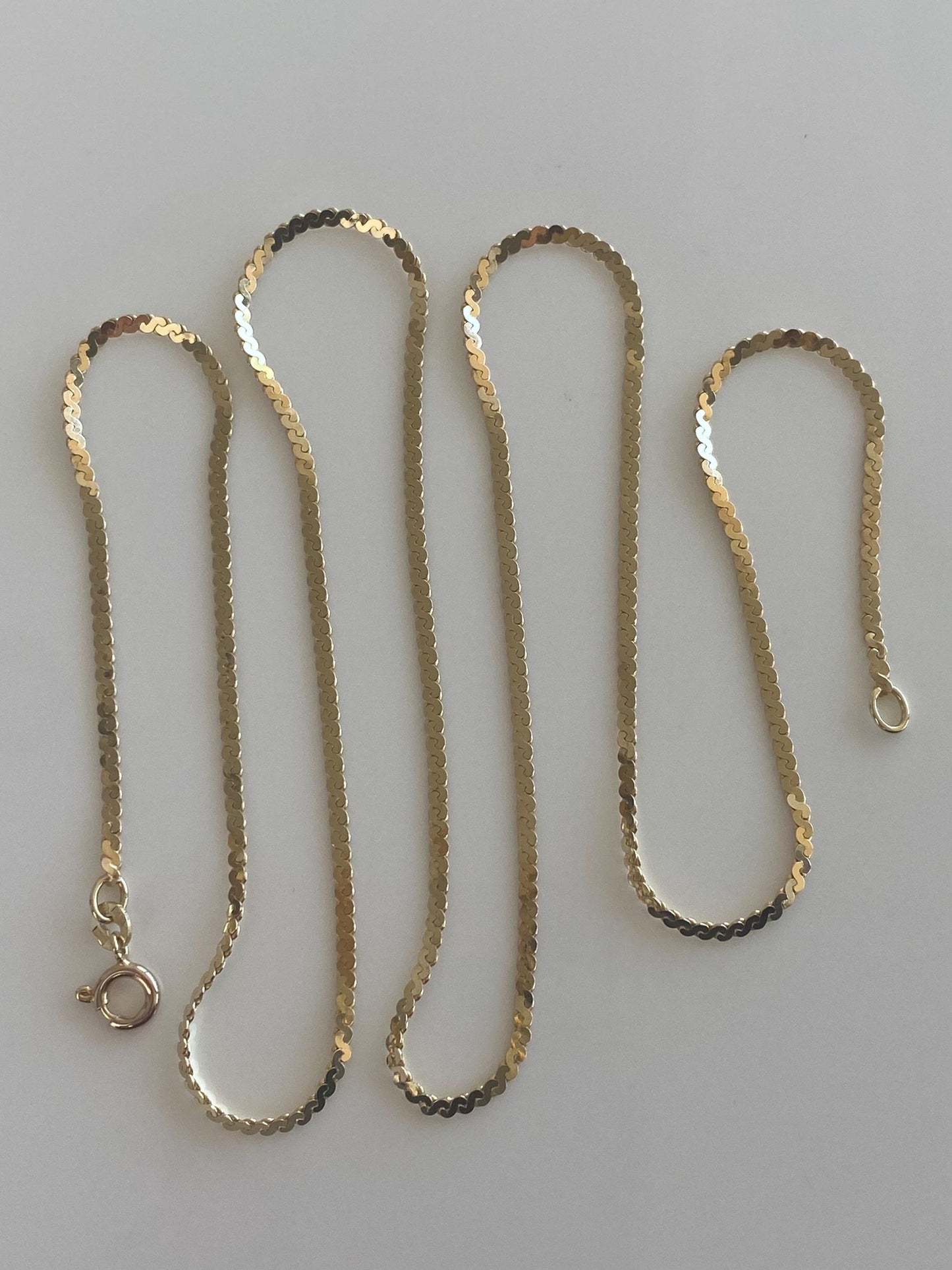 Vintage Solid 14k Yellow Gold Long Serpentine Chain Necklace - 24.25 inches