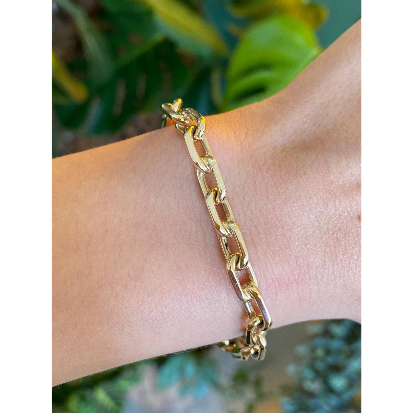 Vintage Solid 14k Yellow Gold Chunky Biker Link Chain Bracelet - 7.25 inches