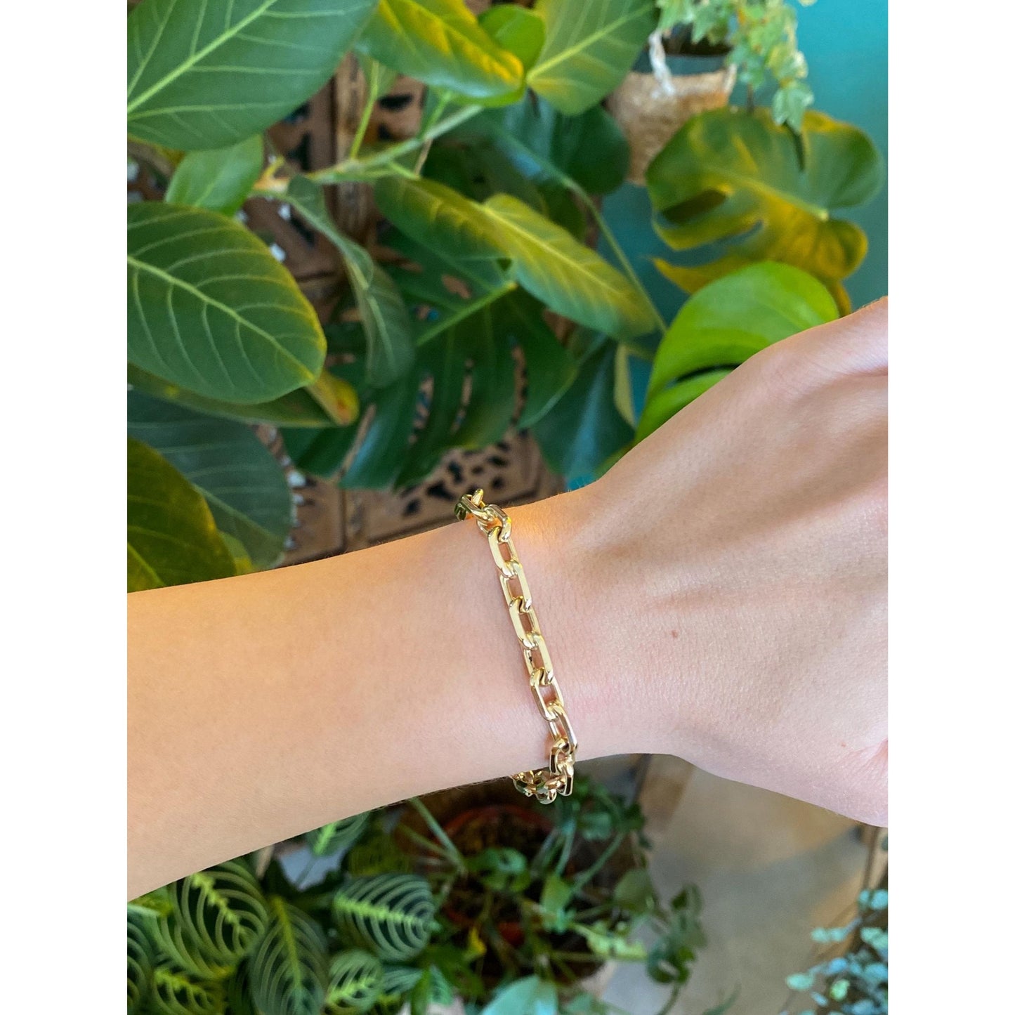 Vintage Solid 14k Yellow Gold Chunky Biker Link Chain Bracelet - 7.25 inches