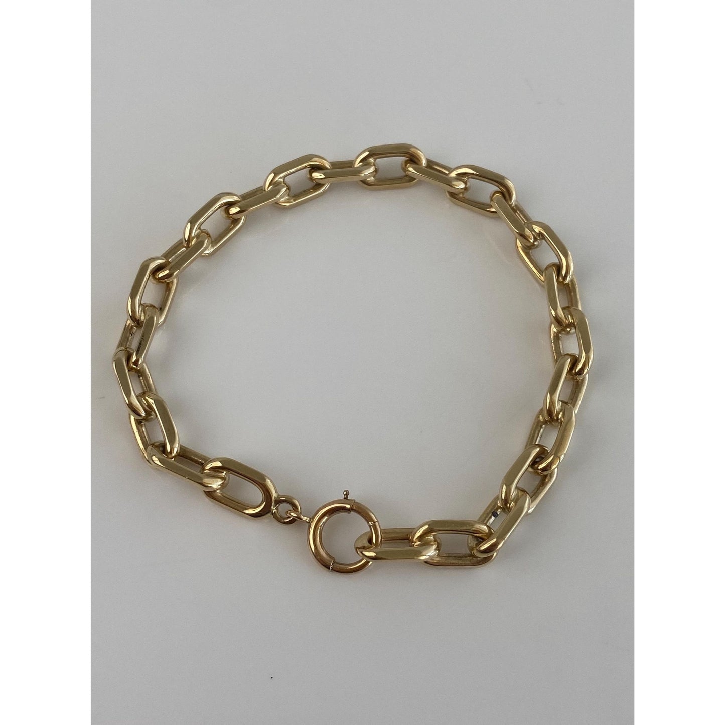 Vintage Solid 14k Yellow Gold Chunky Biker Link Chain Bracelet - 7.25 inches