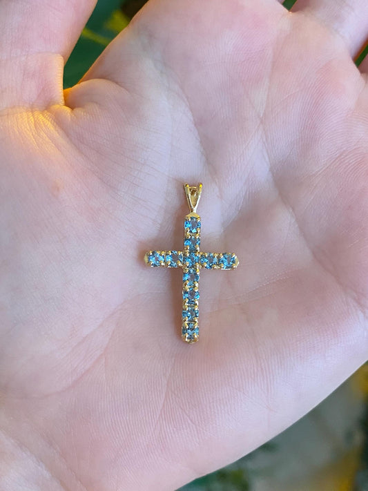 Vintage Solid 10k Yellow Gold Topaz Cross Charm