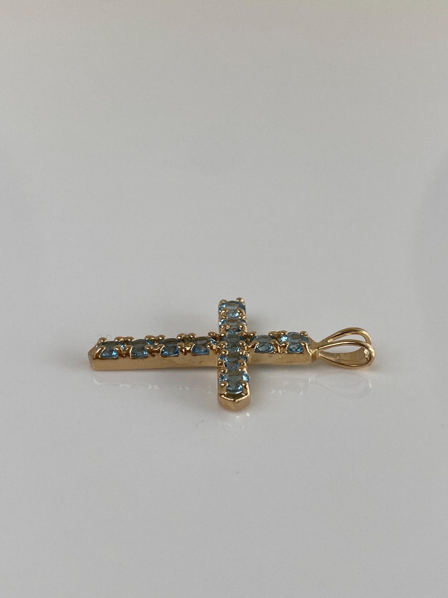 Vintage Solid 10k Yellow Gold Topaz Cross Charm