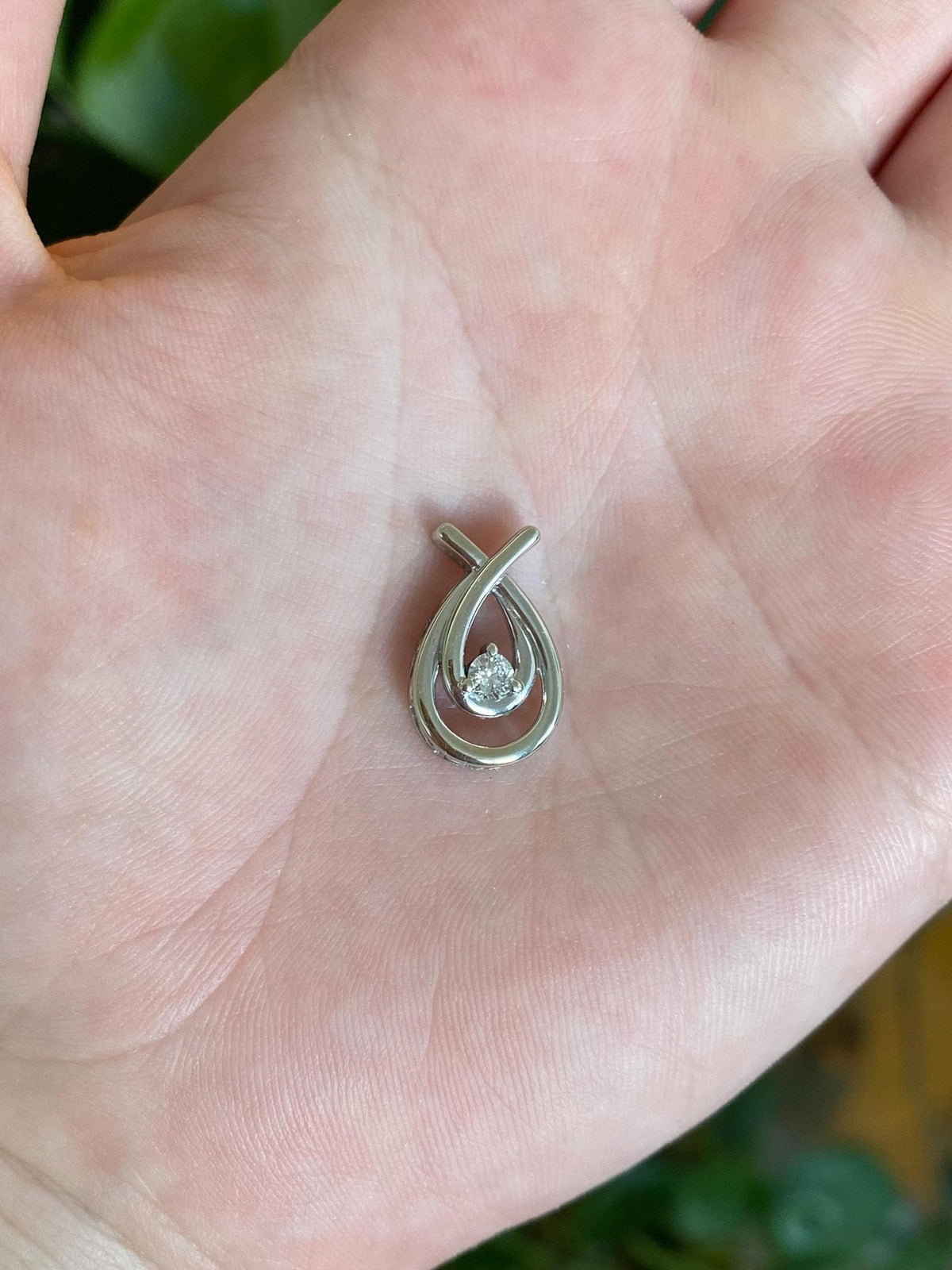 Solid 10k White Gold Diamond Teardrop Charm
