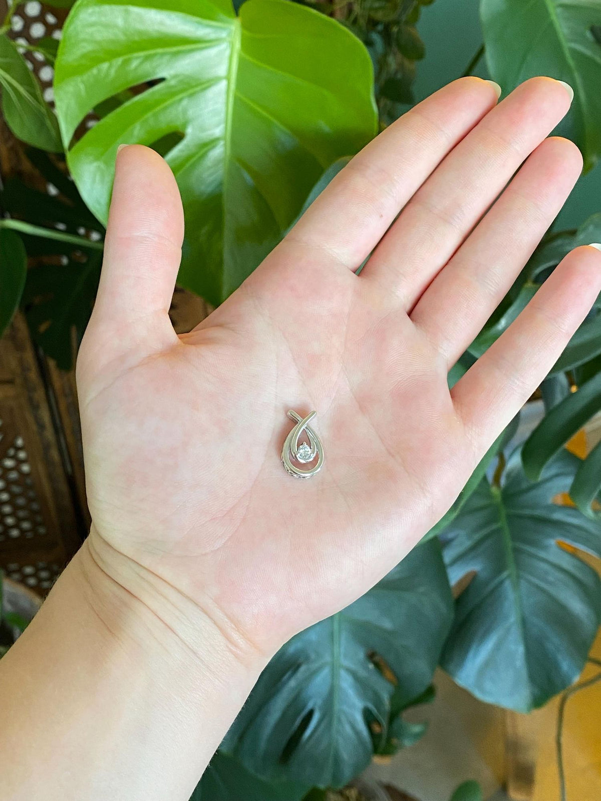 Solid 10k White Gold Diamond Teardrop Charm