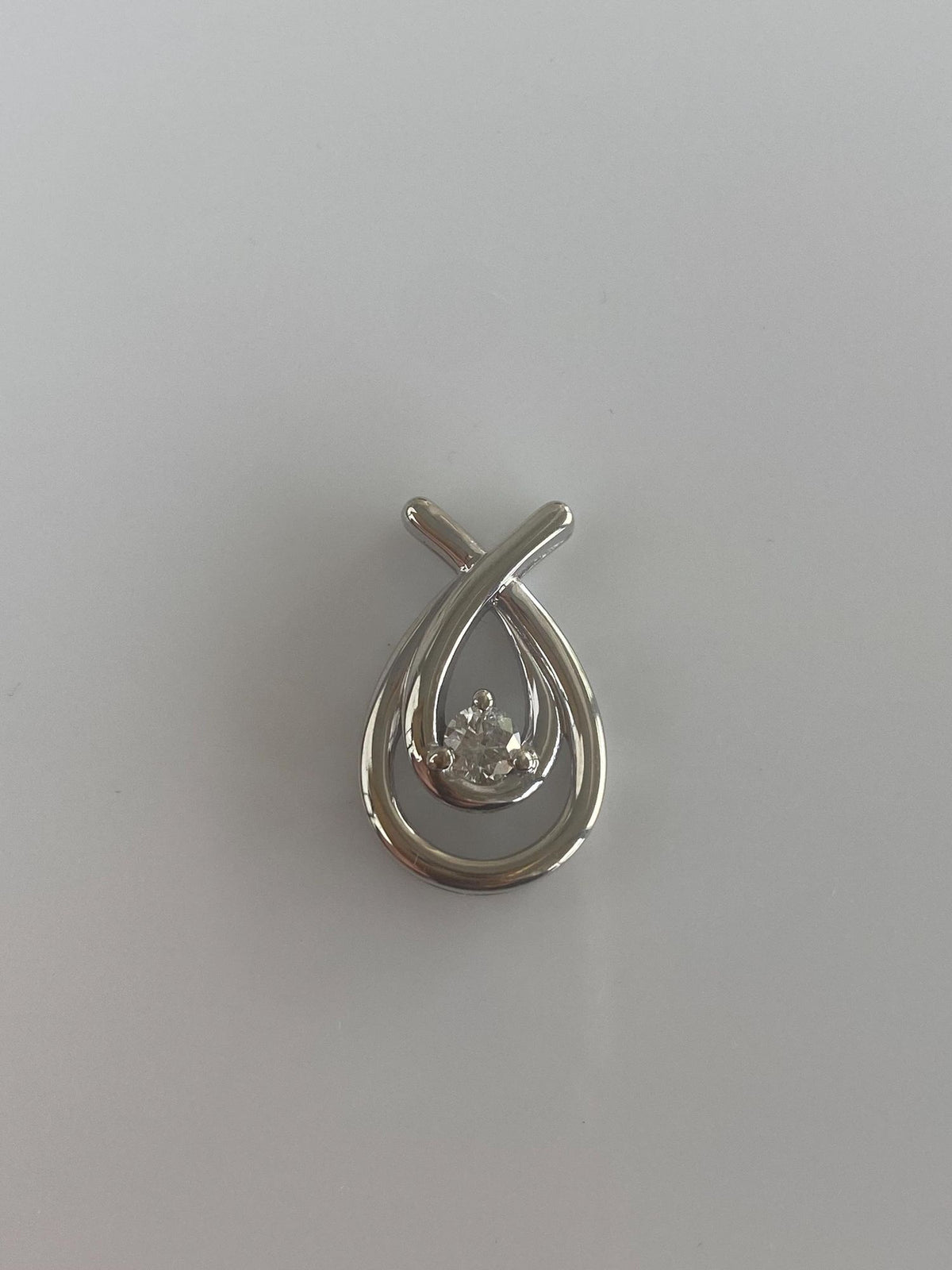 Solid 10k White Gold Diamond Teardrop Charm