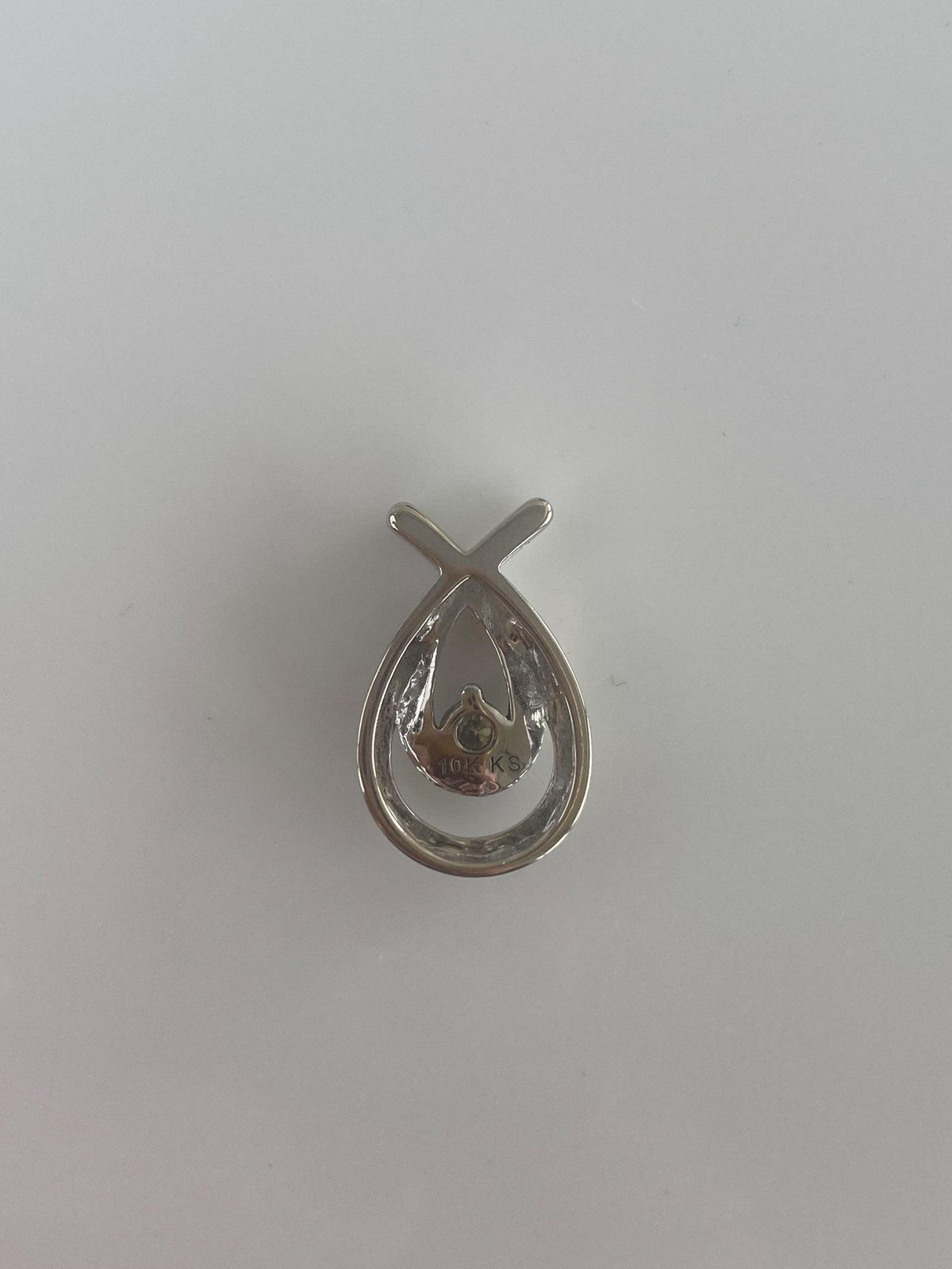 Solid 10k White Gold Diamond Teardrop Charm