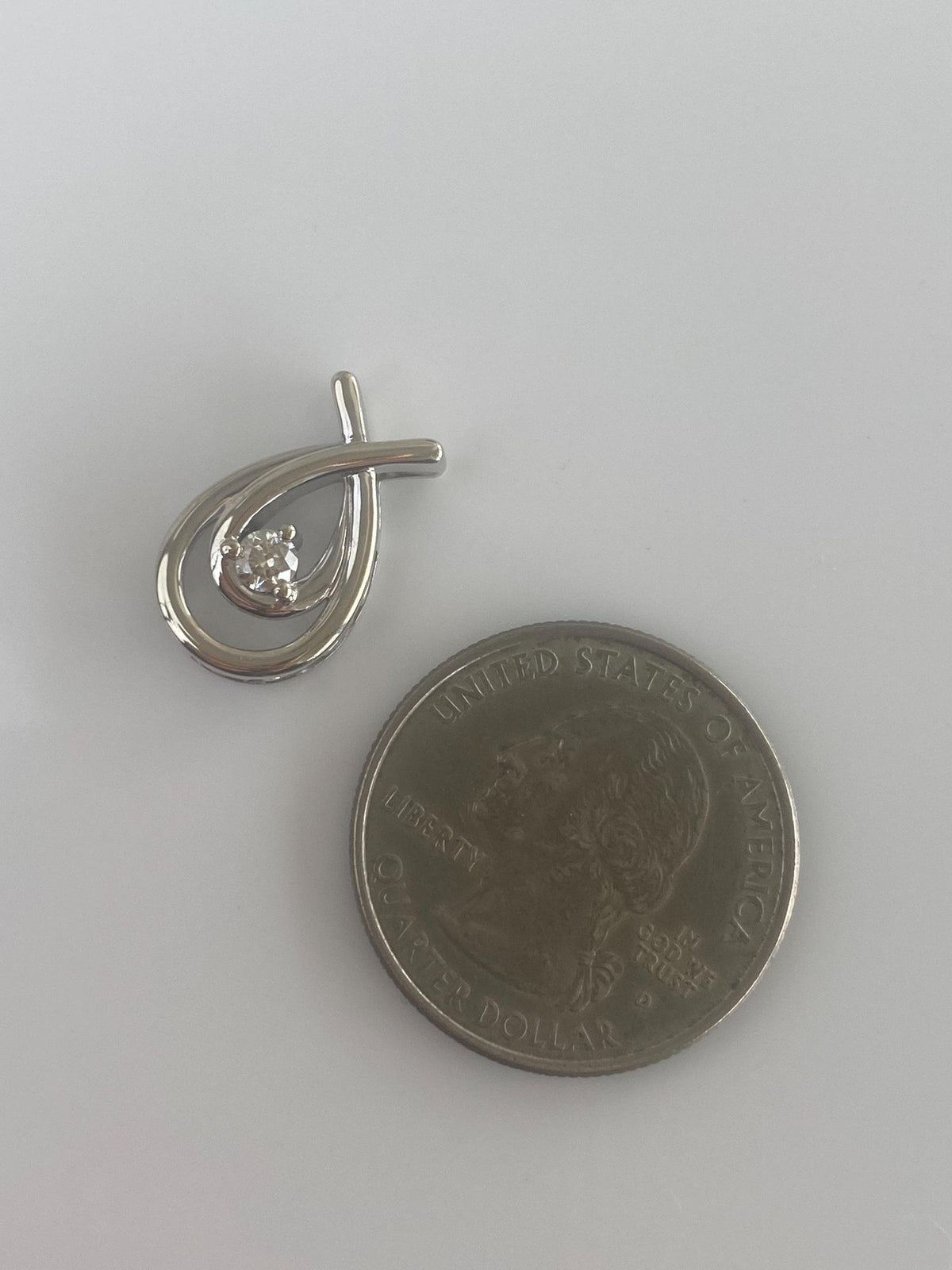 Solid 10k White Gold Diamond Teardrop Charm