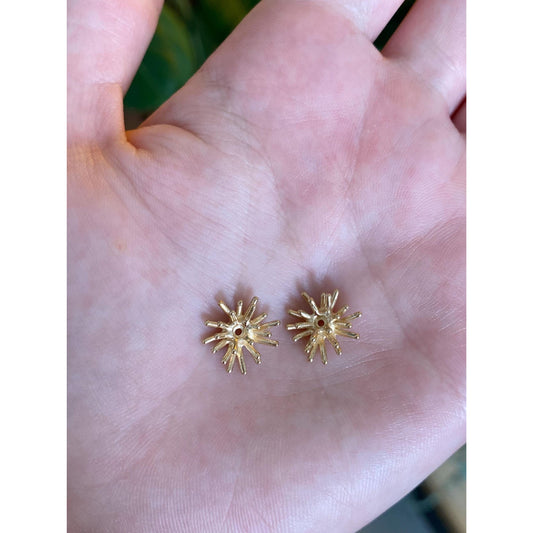 Vintage Solid 14k Yellow Gold Starburst Earring Jackets