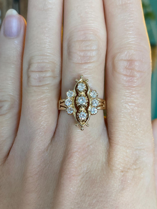 Vintage Solid 14k Yellow Gold Diamond Ornate Ring - Size 6.5