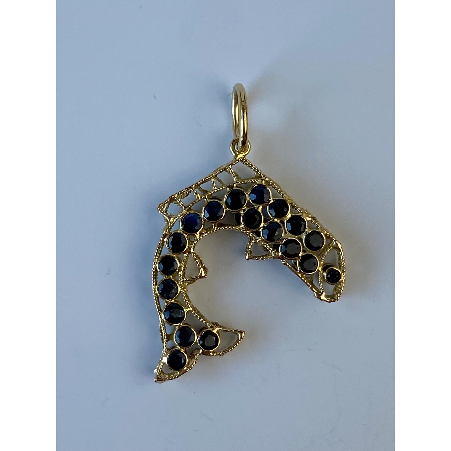 Vintage Solid 18k Yellow Gold Blue Spinel Fish Charm