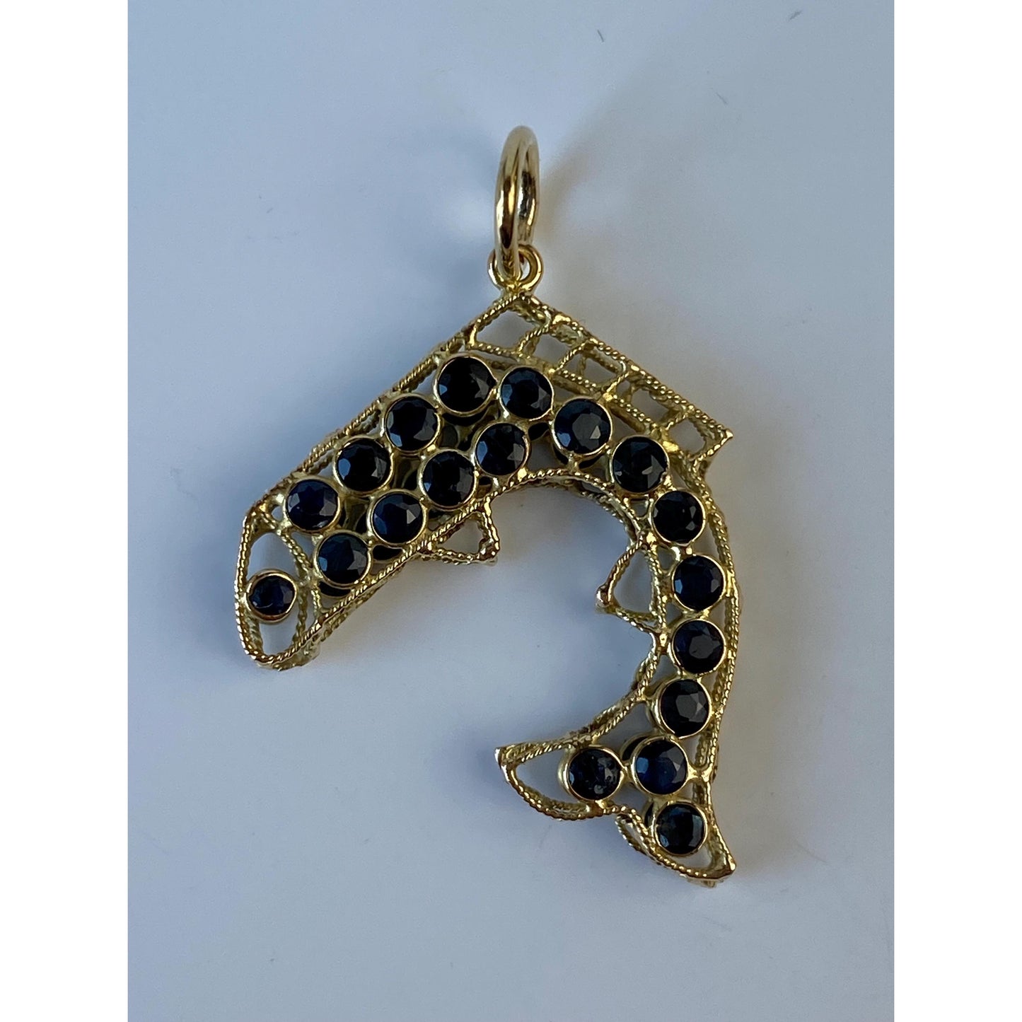 Vintage Solid 18k Yellow Gold Blue Spinel Fish Charm