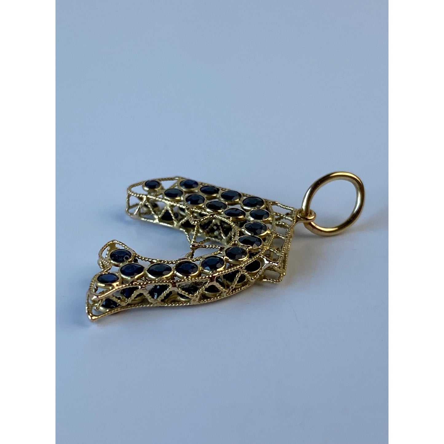 Vintage Solid 18k Yellow Gold Blue Spinel Fish Charm