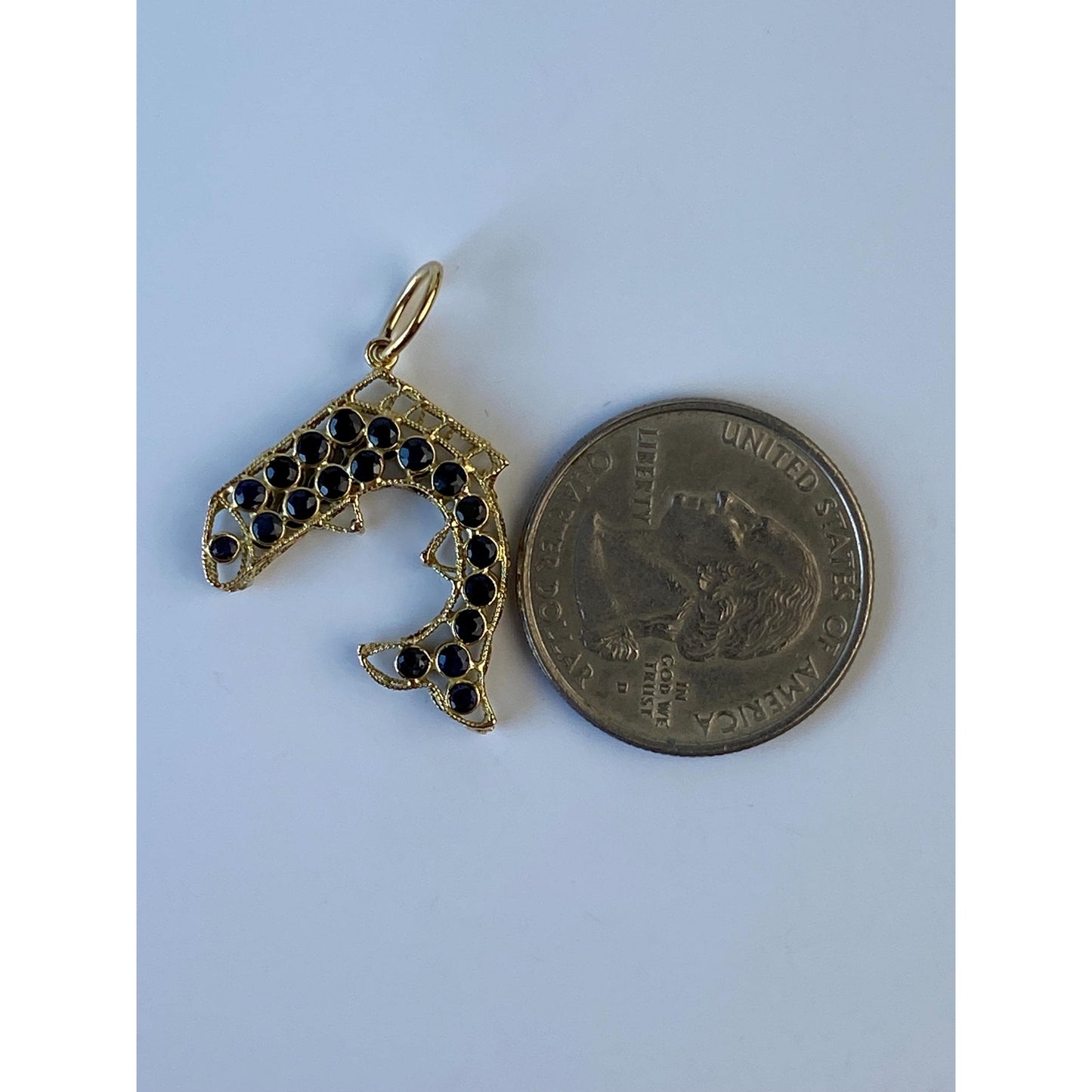 Vintage Solid 18k Yellow Gold Blue Spinel Fish Charm