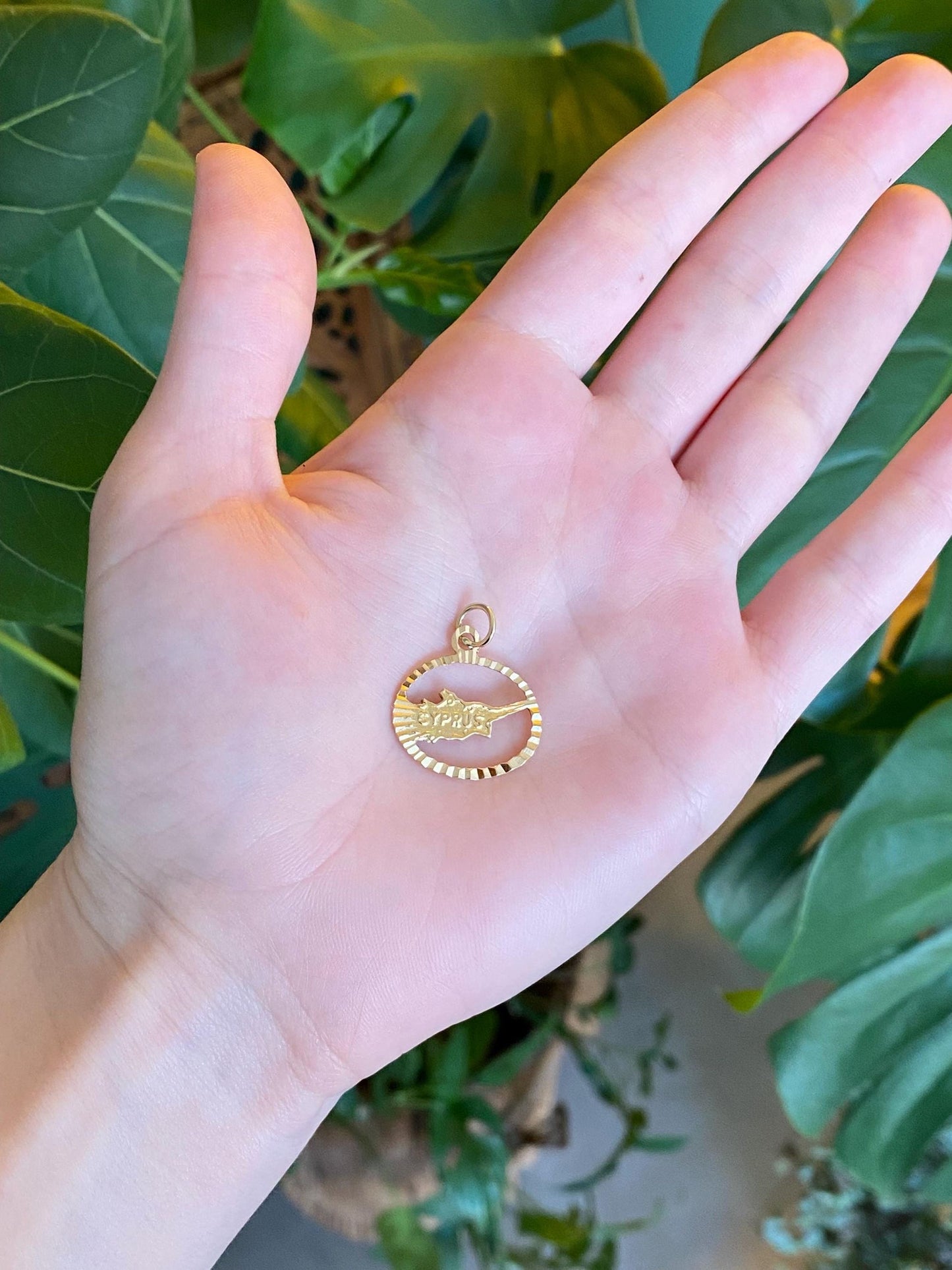 Vintage Solid 18k Yellow Gold Engine Turned Cyprus Charm