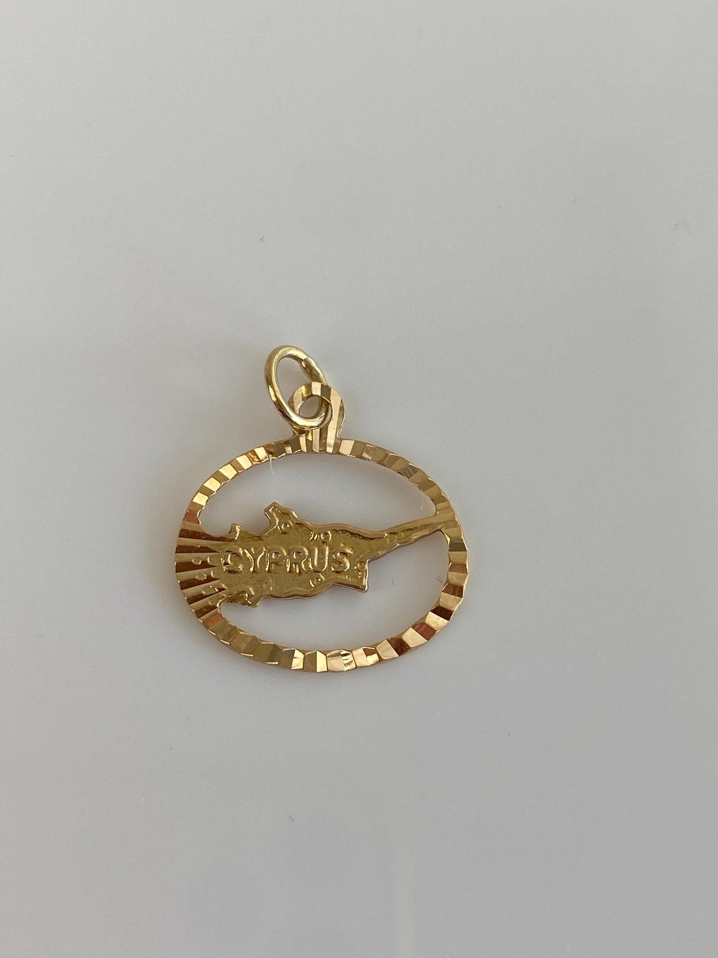 Vintage Solid 18k Yellow Gold Engine Turned Cyprus Charm