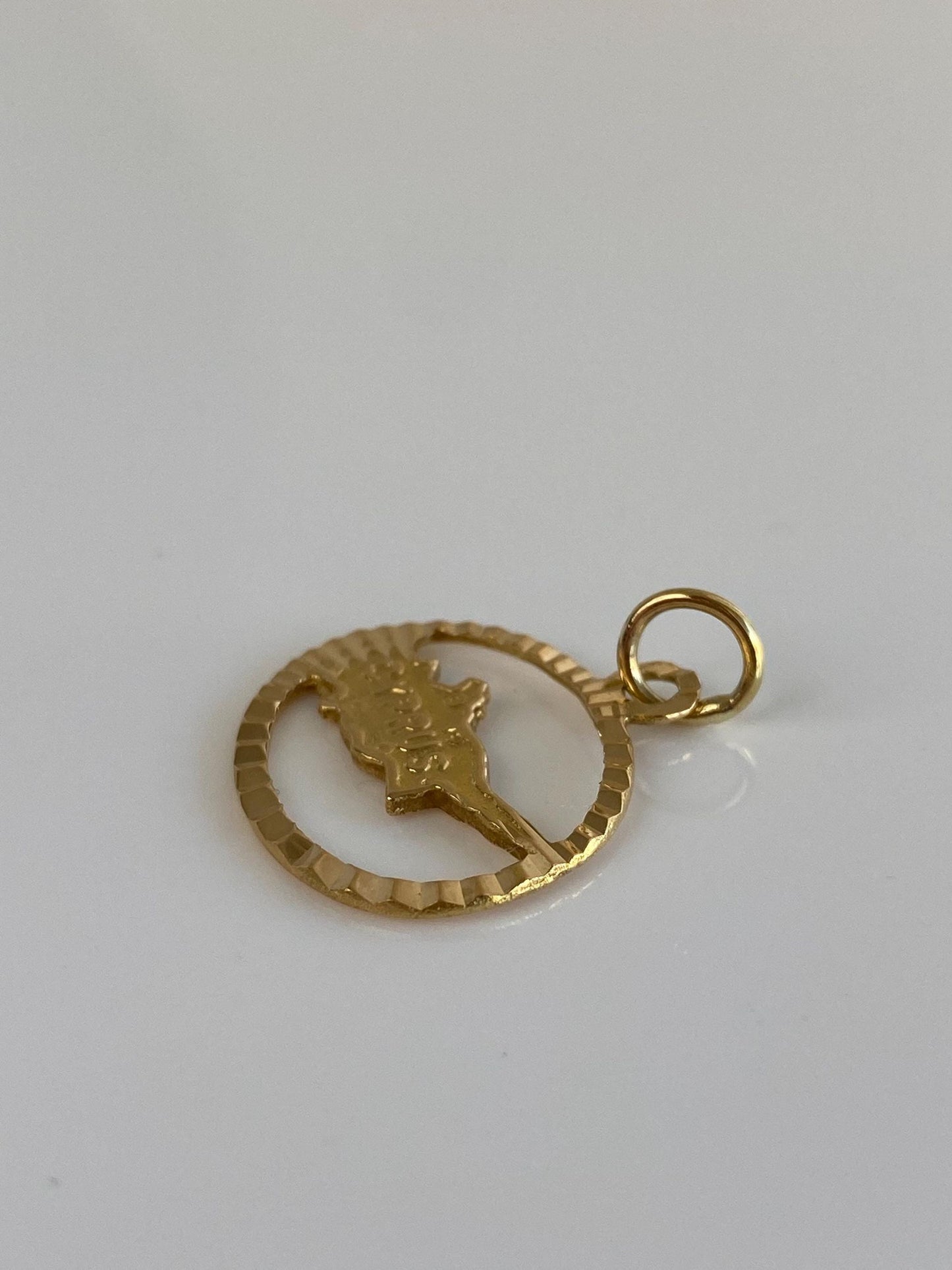 Vintage Solid 18k Yellow Gold Engine Turned Cyprus Charm