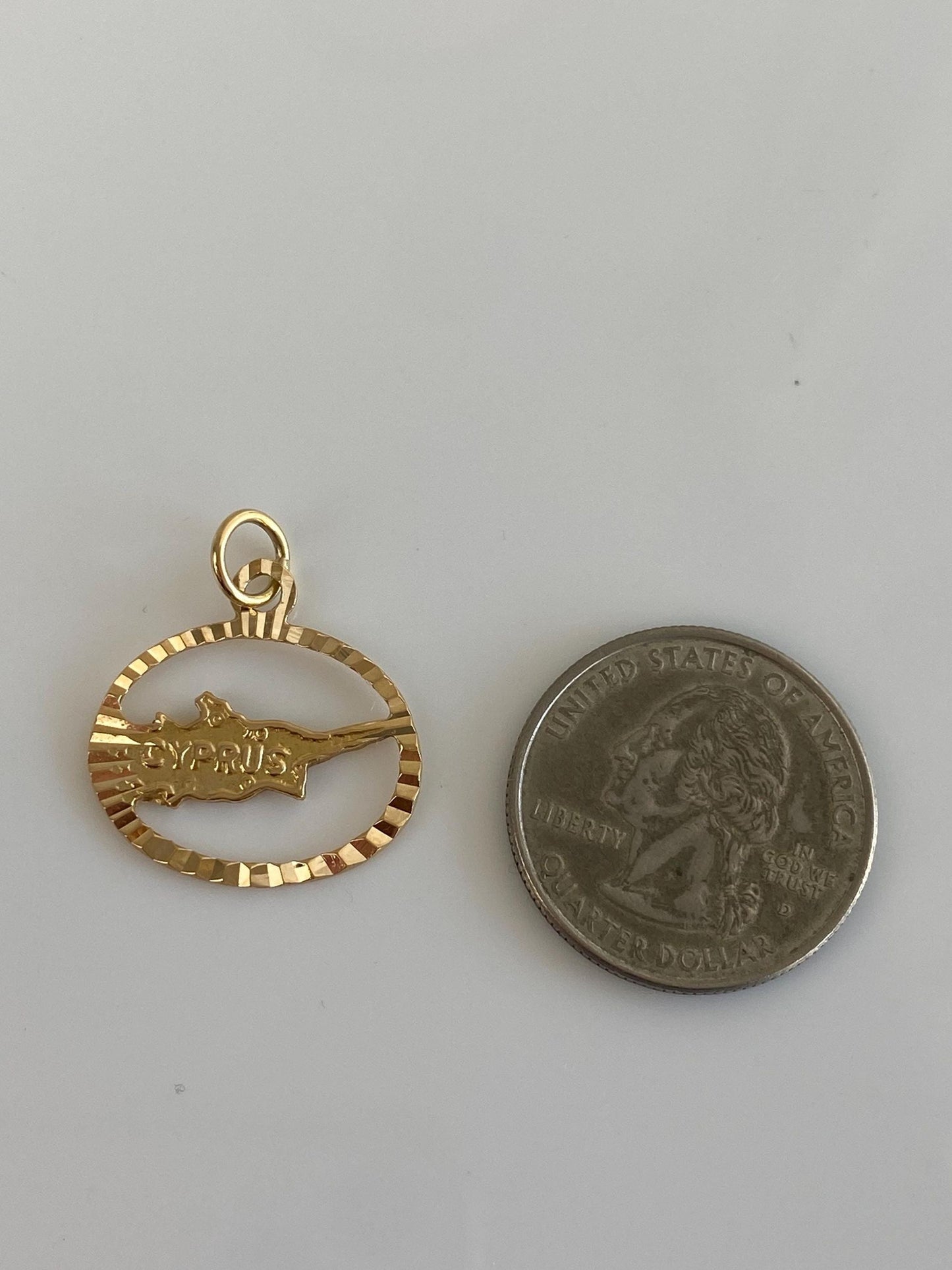 Vintage Solid 18k Yellow Gold Engine Turned Cyprus Charm