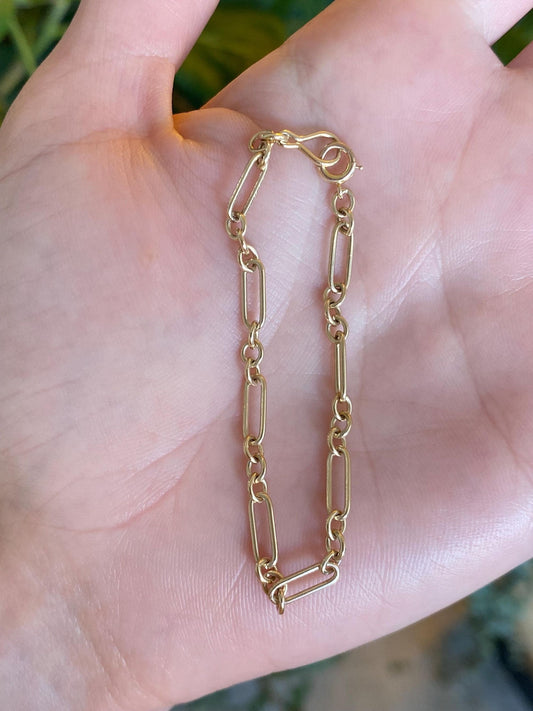 Vintage Solid 14k Yellow Gold Trombone Albert Link Chain Bracelet - 5.75 inches
