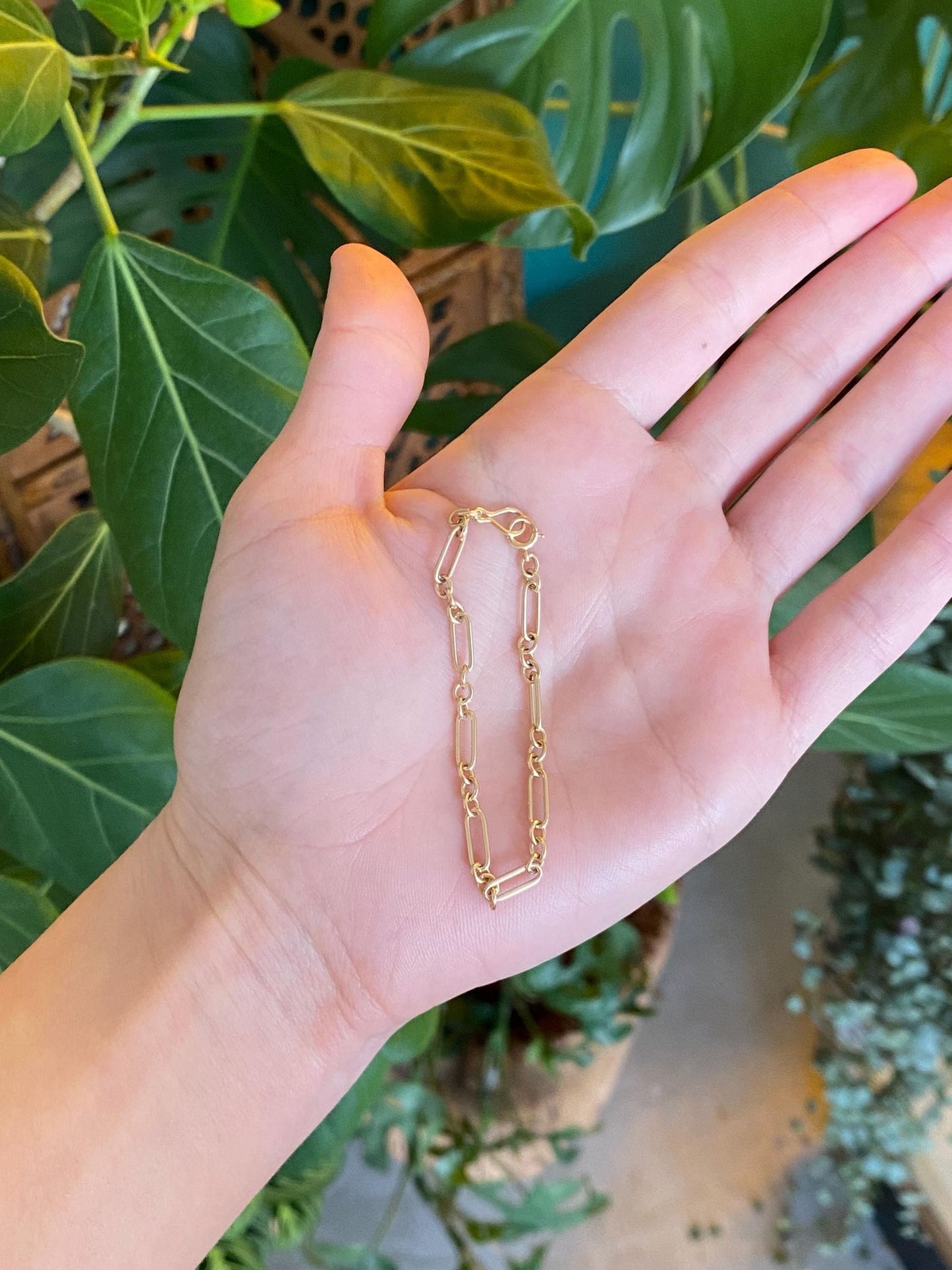 Vintage Solid 14k Yellow Gold Trombone Albert Link Chain Bracelet - 5.75 inches
