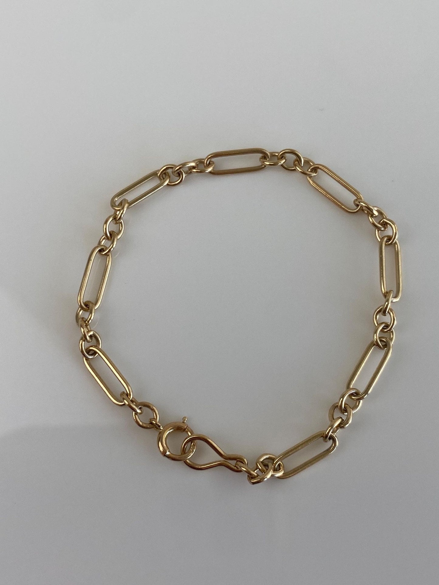 Vintage Solid 14k Yellow Gold Trombone Albert Link Chain Bracelet - 5.75 inches